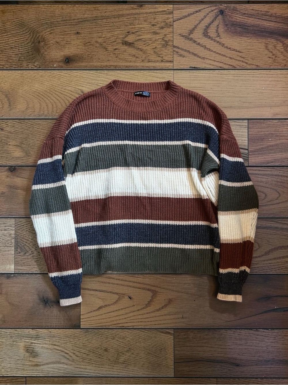 SHEIN Brown Blue Green Striped Knit Sweater Size M